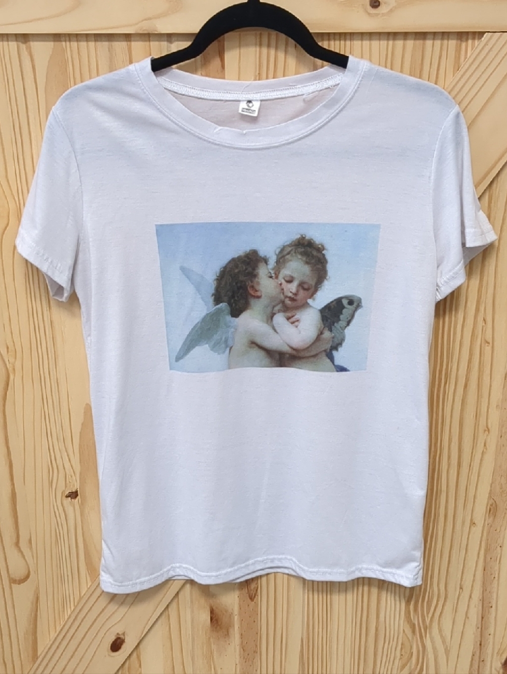 White Graphic Tee With Cherub Graphic